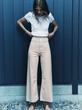 Zara The Marine High-Rise Straight Jeans in Stone